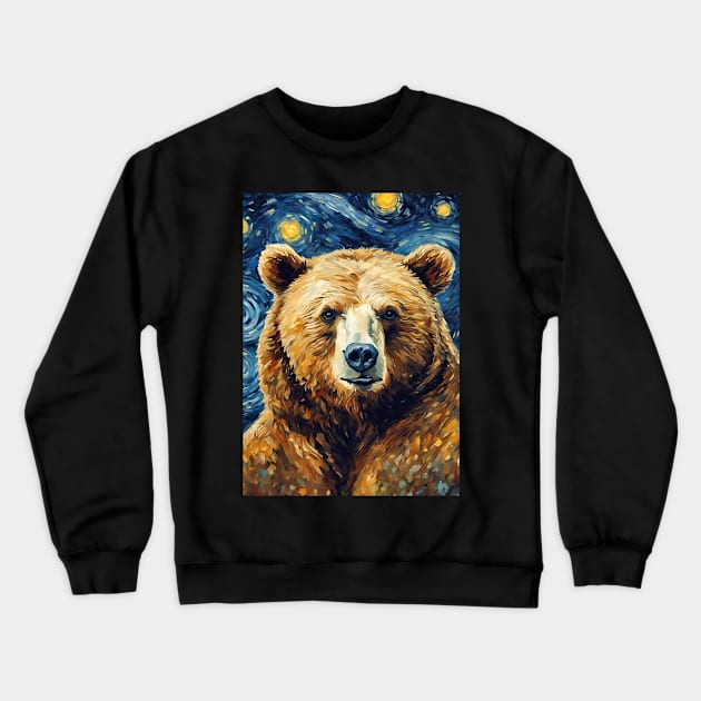 Bear Animal Painting in a Van Gogh Starry Night Art Style Crewneck Sweatshirt by Art-Jiyuu